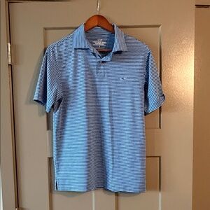 Vineyard Vines Light Blue & White Striped Performance Polo